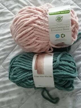 Loops & Threads Cuddly Chenille Eco Yarn - Blush Pink & Teal